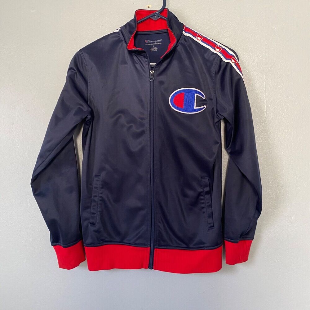 Champion Jacket Youth Size Large Authentic Athletic Wear 4 Navy Zip Front Retro